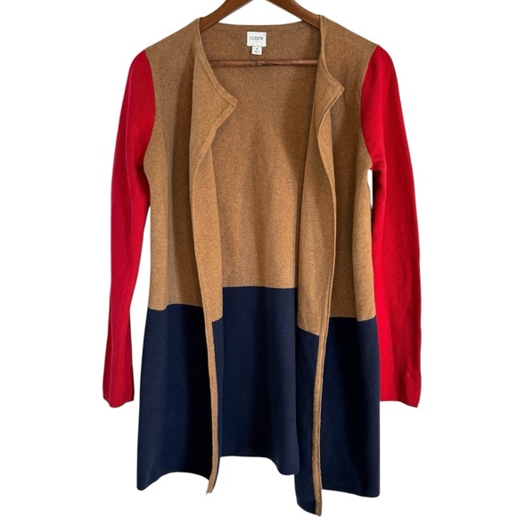 J.CREW Women’s Vanessa Color Block Long Sweater Cardigan Open Jacket Sz Small - Picture 1 of 10